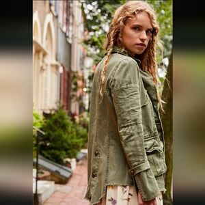 NWOT Free People Harley Blazer Army Green  Frayed Hem Military Jacket XS